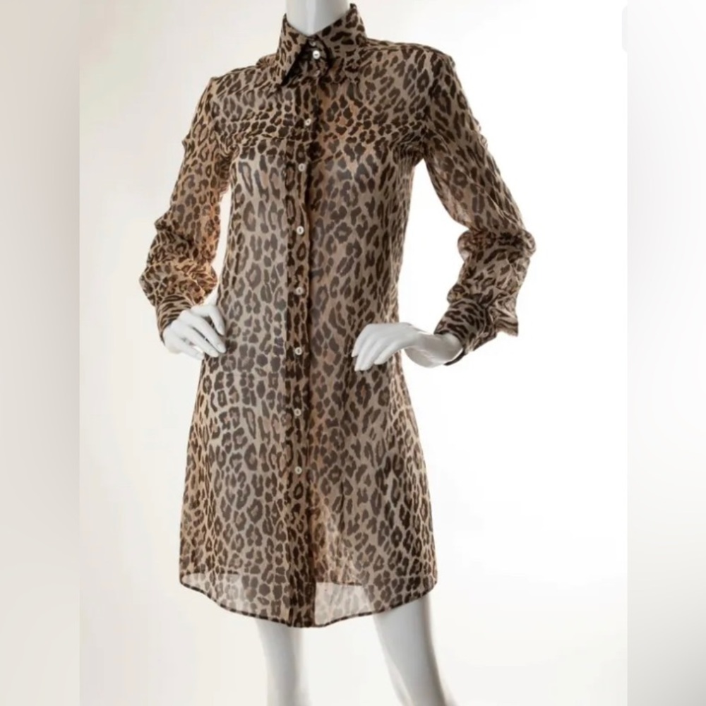 Dolce & Gabbana - Sheer Leopard Print Button Down Shirt Dress